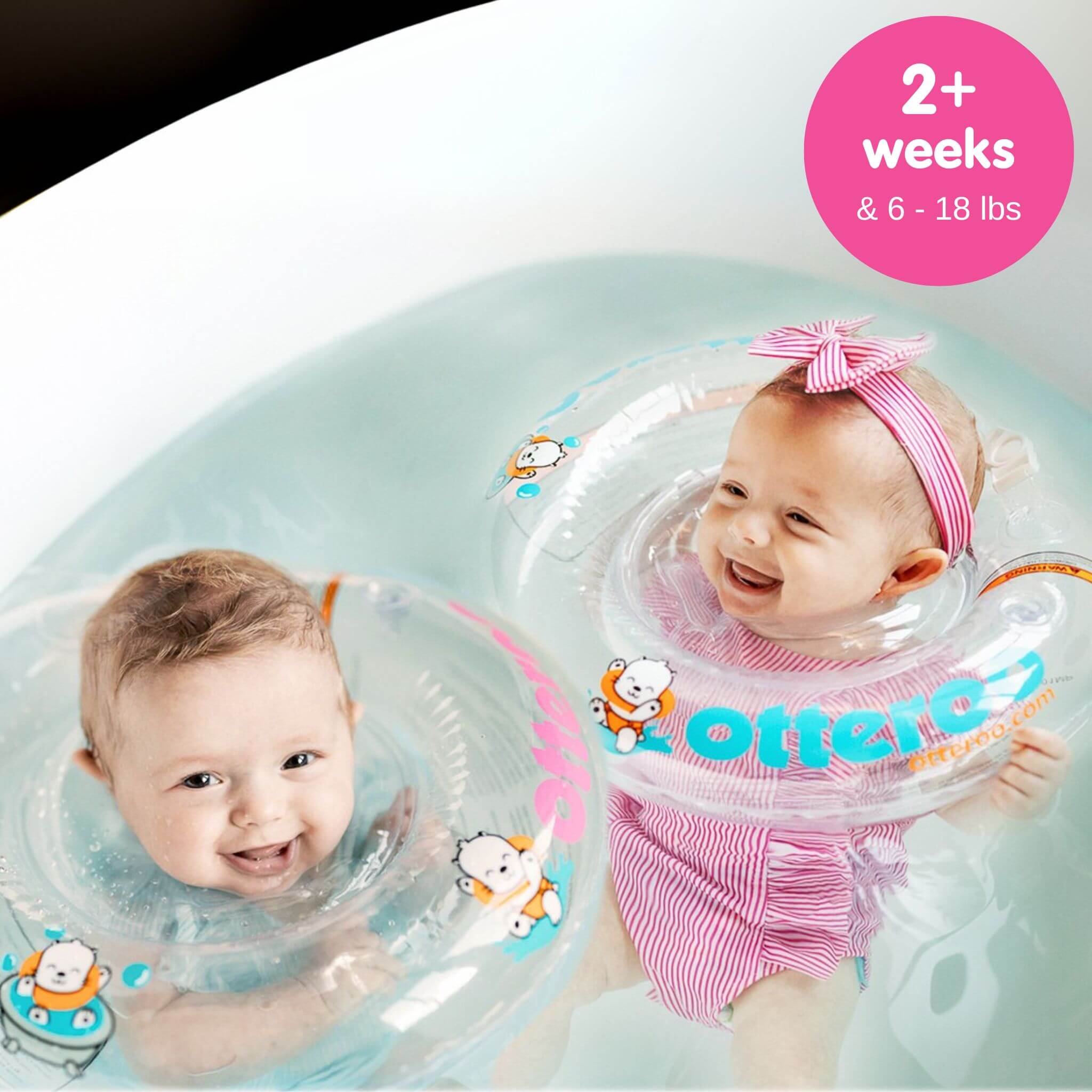 two babies wearing Otteroo MINI baby neck floats